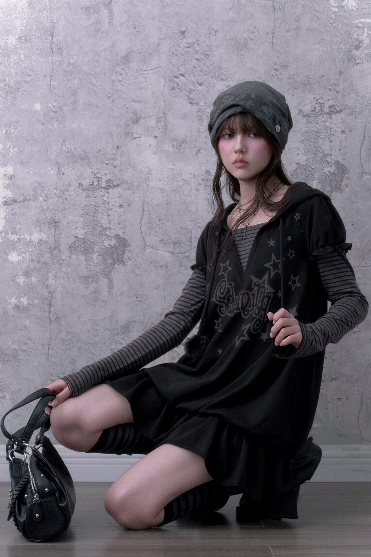 Loose Floral Hooded Sweatshirt Dress