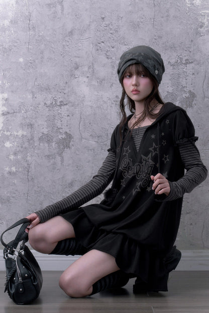 Loose Floral Hooded Sweatshirt Dress