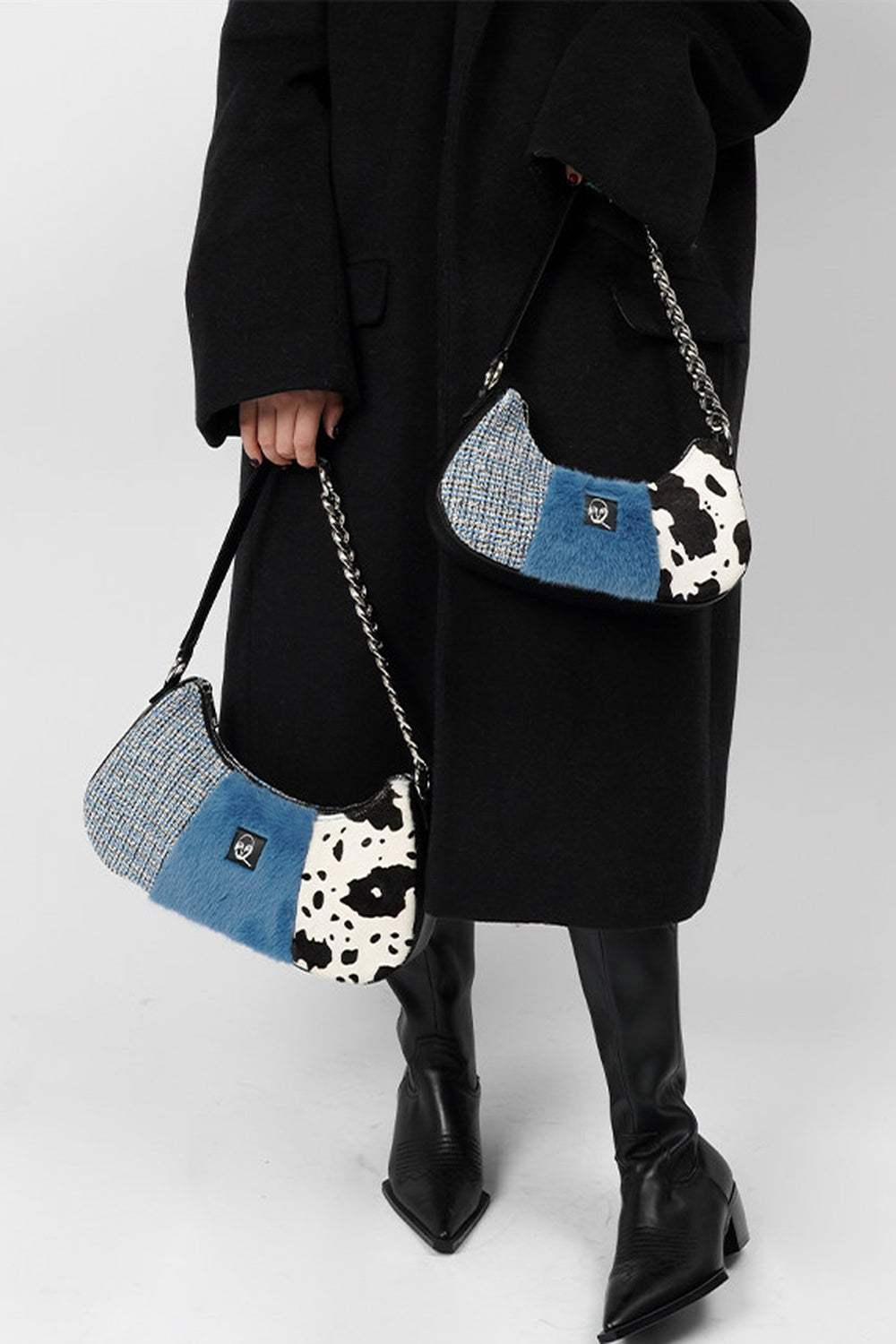 Genuine Leather Color-Block Crossbody Bag