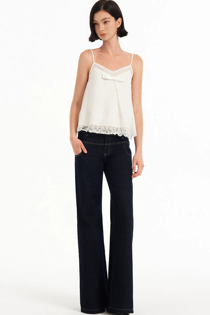 Hollow-Out V-Neck Bowknot Lace Camisole