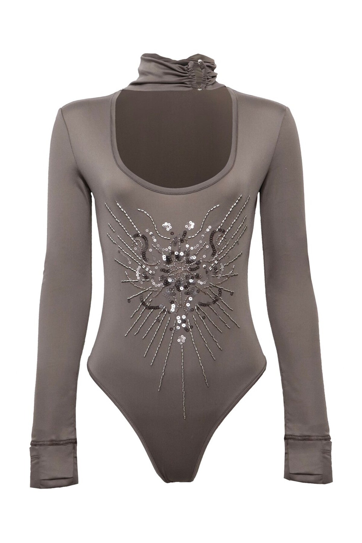 Sequin Embroidered Low-Neck Bodysuit