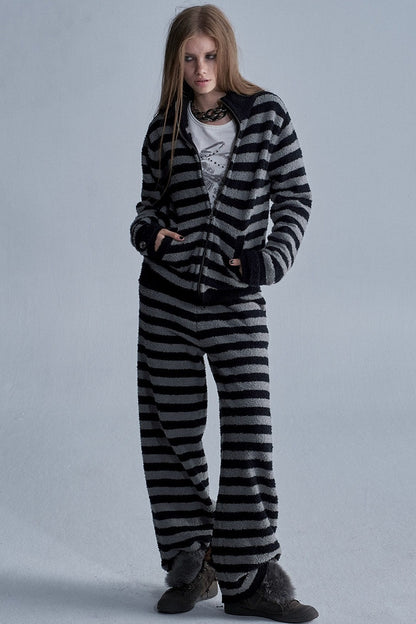 Striped Zip Cardigan and Pants Set