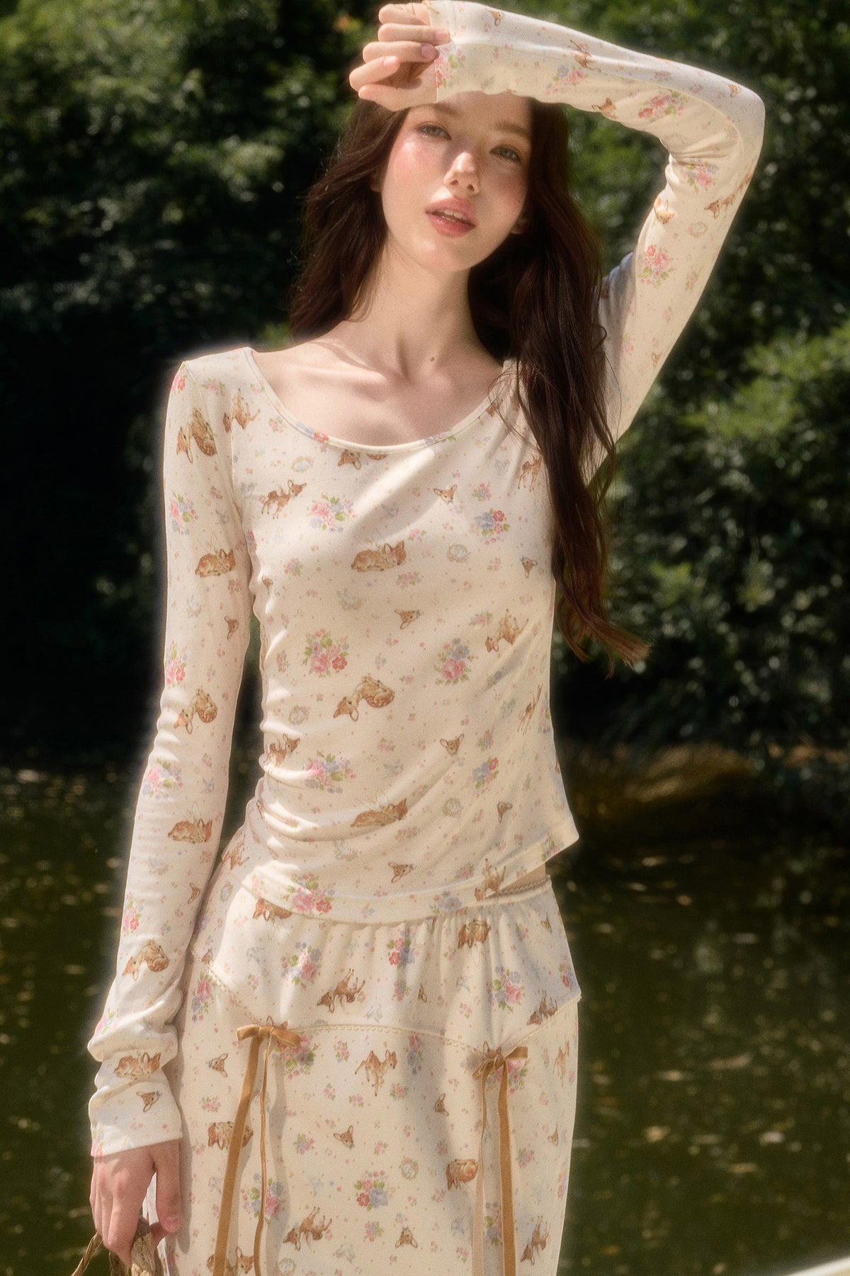 Deer Print Camisole Top Skirt Set-Up