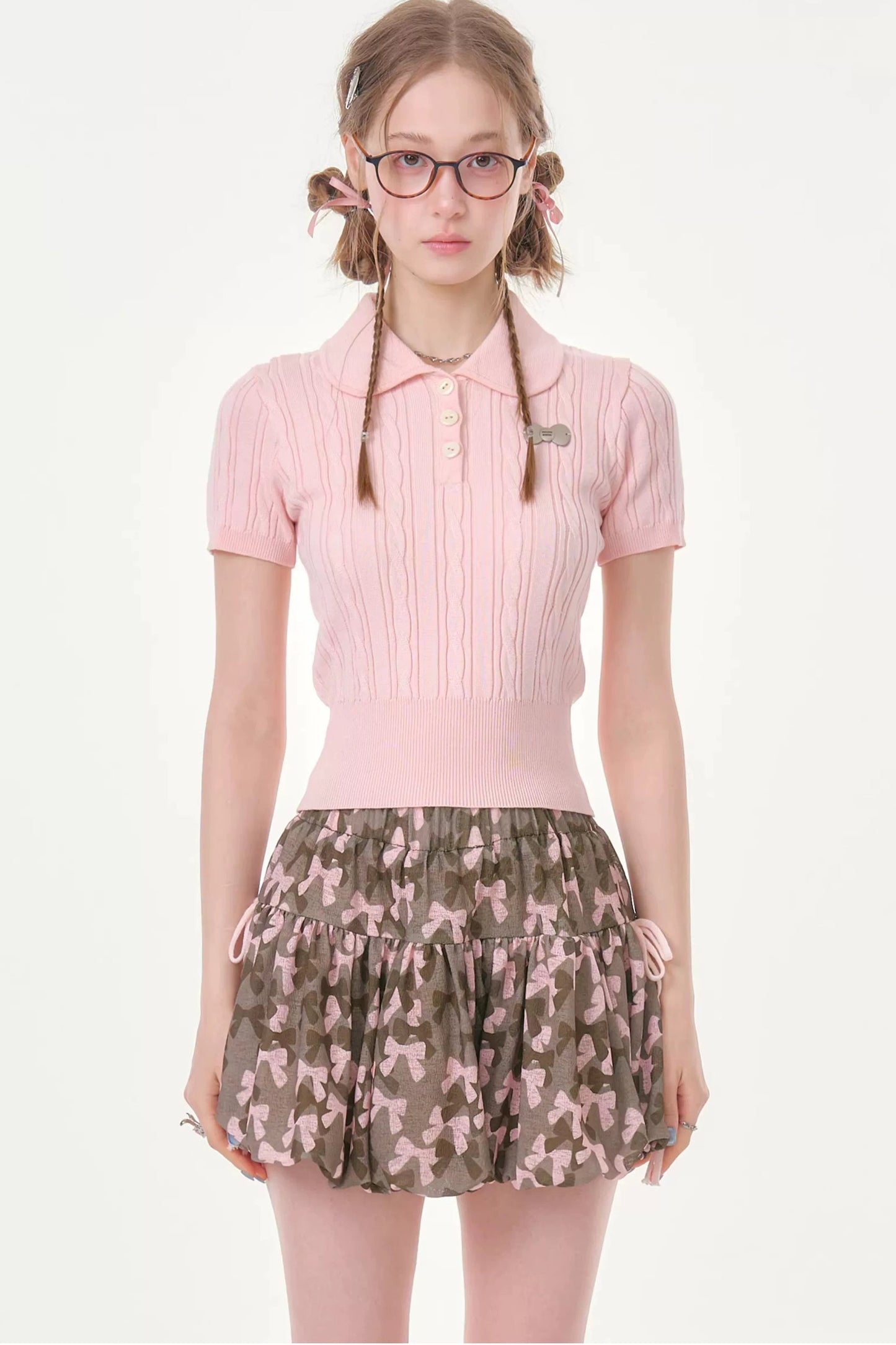 Pink Knitted Short-Sleeve T-Shirt
