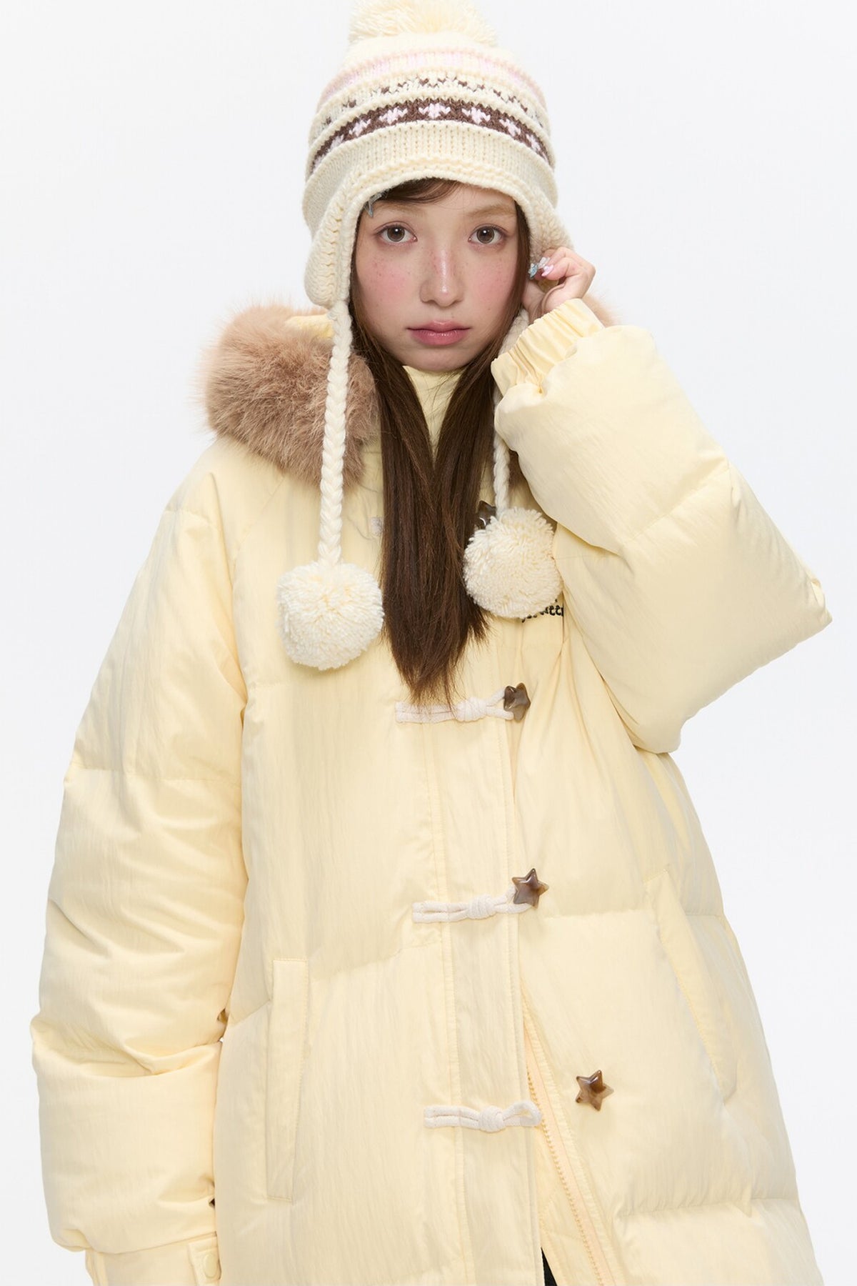 Cream Yellow Horn Button Down Coat
