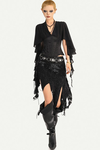 Elegant Structured Black V-Neck Blouse