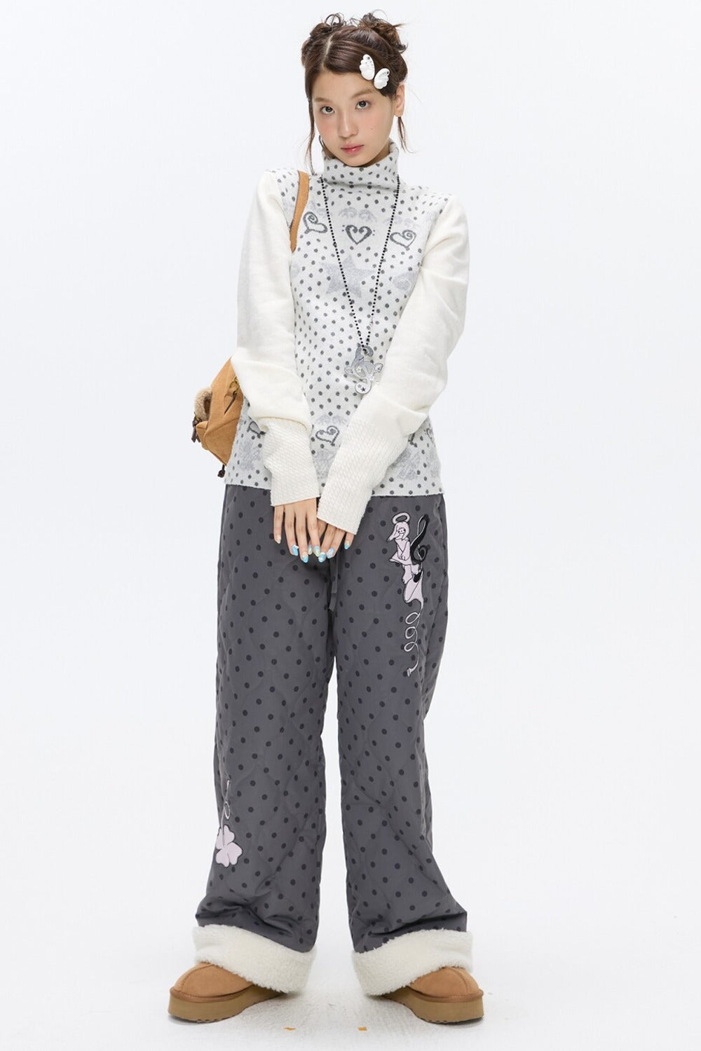 High-Neck Polka Dot Jacquard Sweater