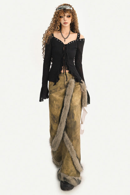 Y2K Studded Off-Shoulder Shirt