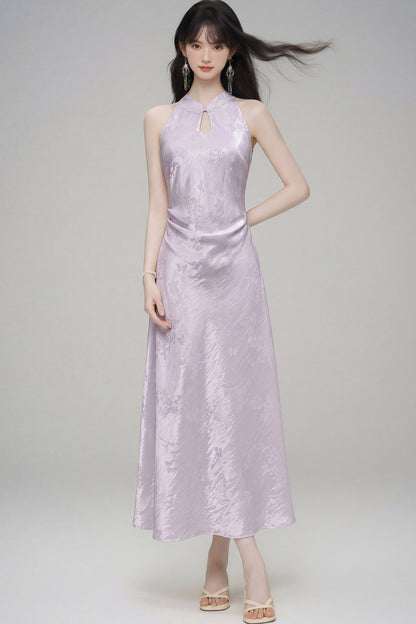 Halter-Neck Jacquard Cheongsam Dress