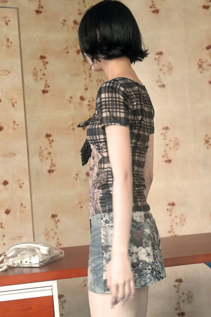 Vintage Leopard Floral Stud Short Skirt