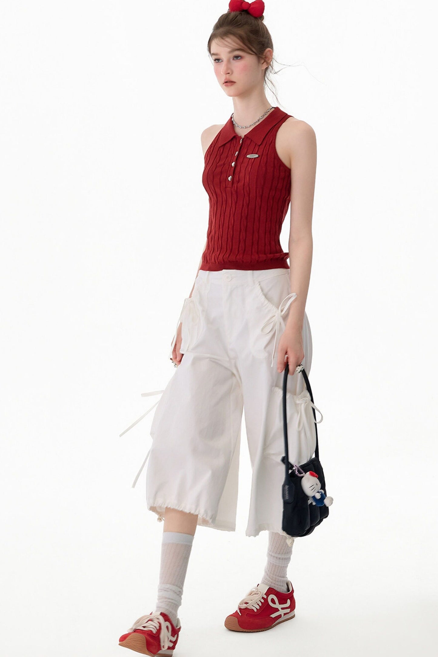 Red Berry Knit Polo Top