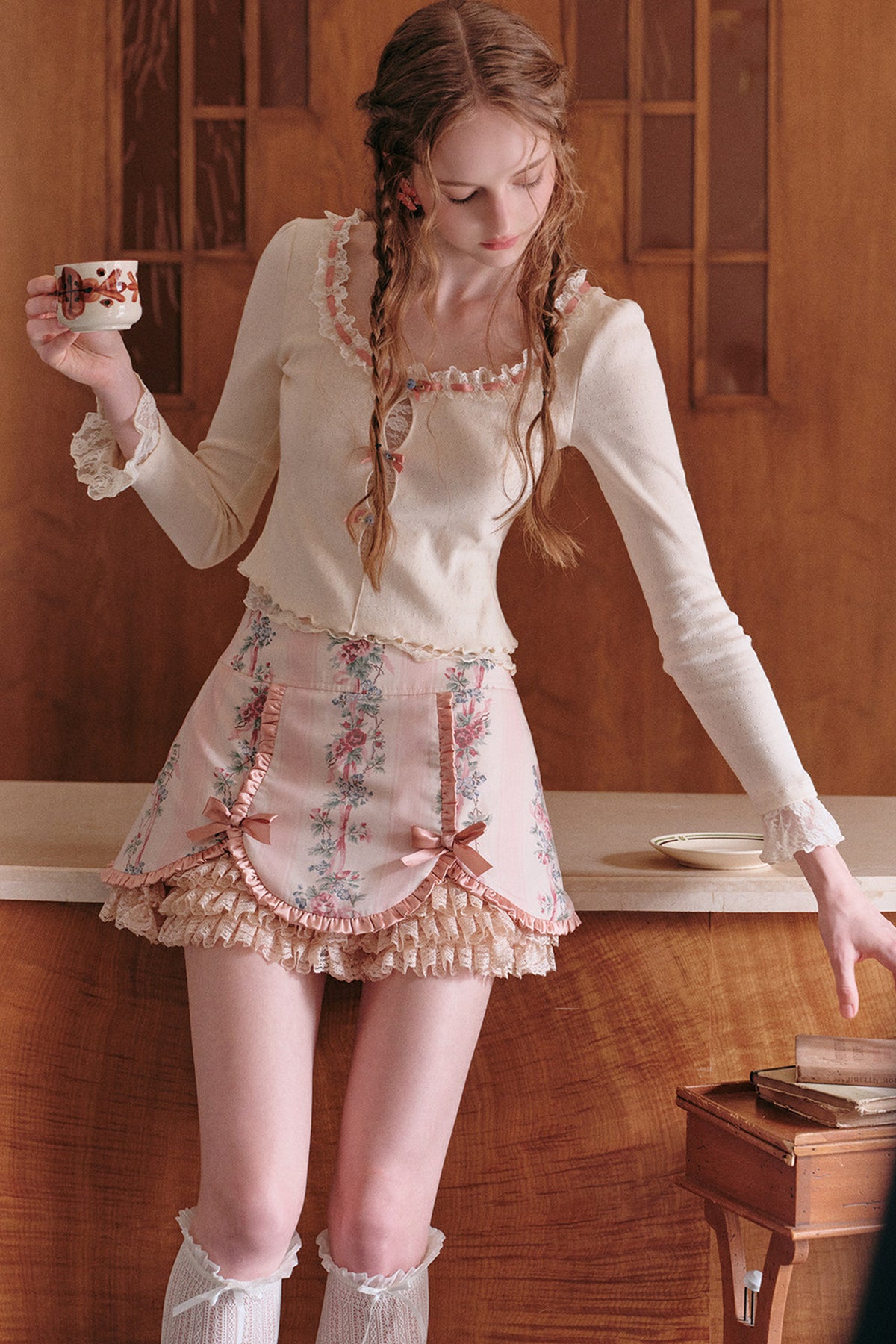 Berry Knit Top, Patchwork Skirt and Jacket Set-Up