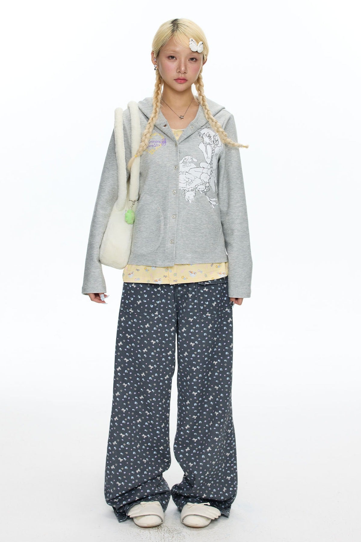 Frog Layered-Look Hooded Cardigan