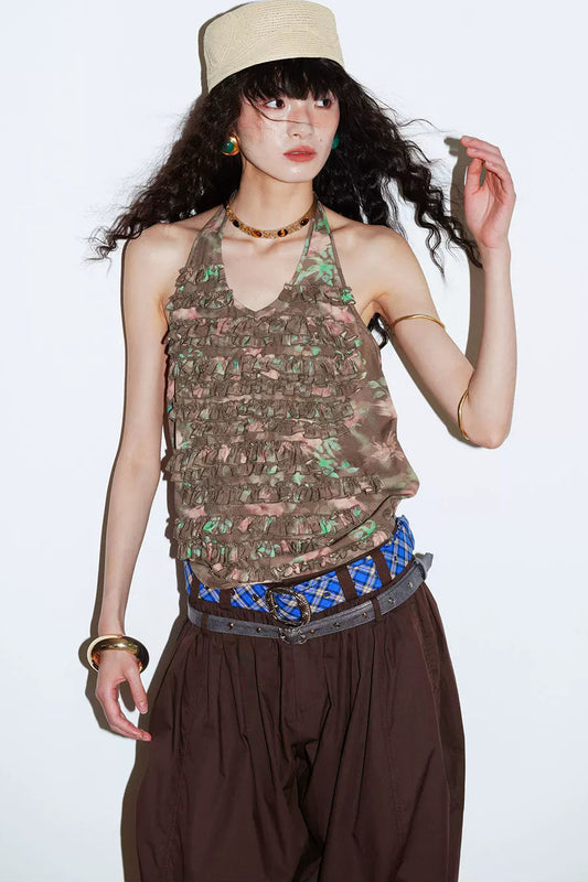 Multi-Layered Ruffle Halter Top