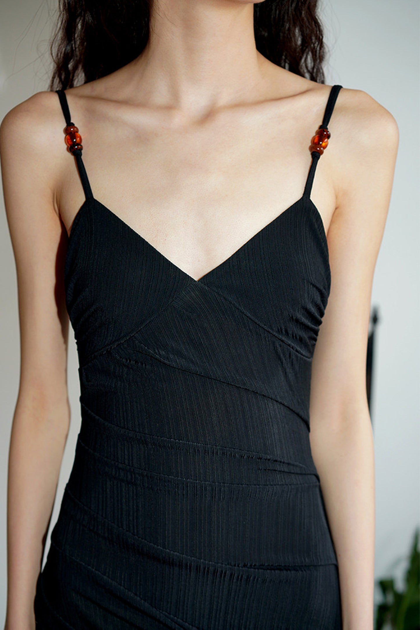 Black Ruched Strap Mermaid Dress