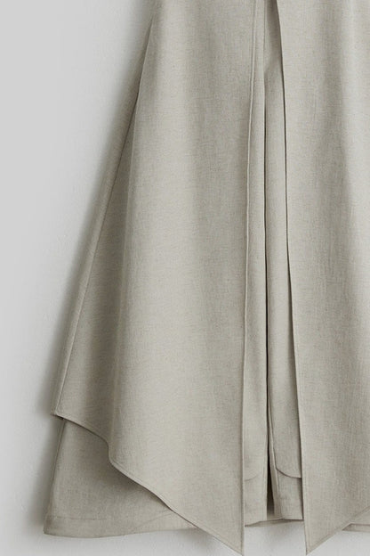 French Linen Blend Layered-Look Wide-Leg Pants