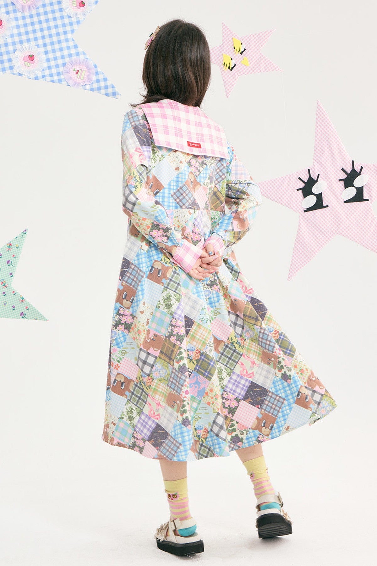 Bear Floral Patchwork Long Sleeve Dress