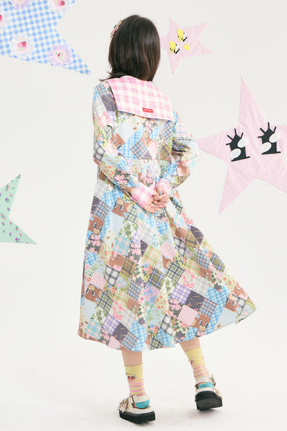 Bear Floral Patchwork Long Sleeve Dress