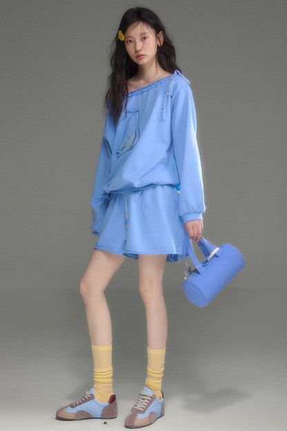 Bird And Tulip Raw Edge Patchwork Sweatshirt And Shorts Set