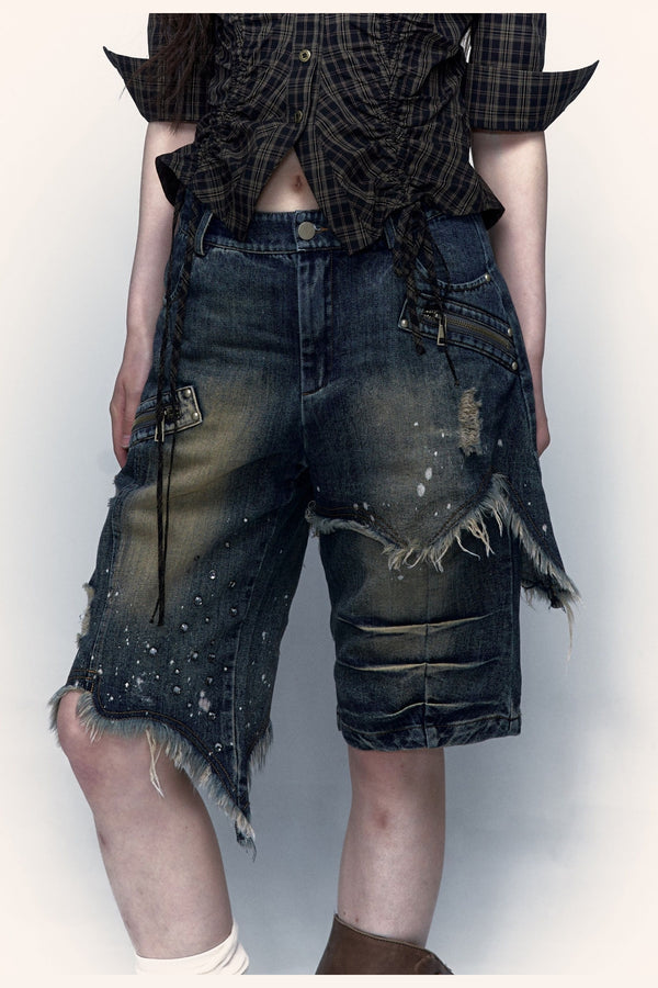 Distressed Wide-Leg Denim Shorts