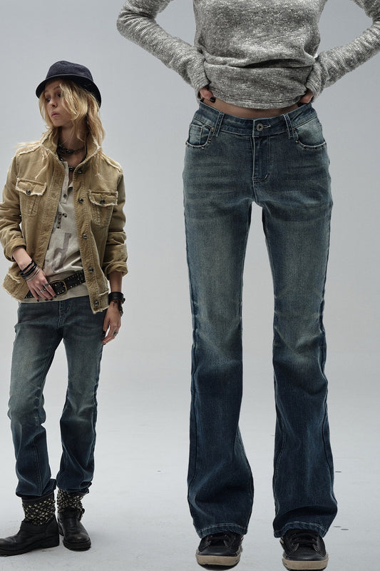Whiskered Vintage Flared Jeans