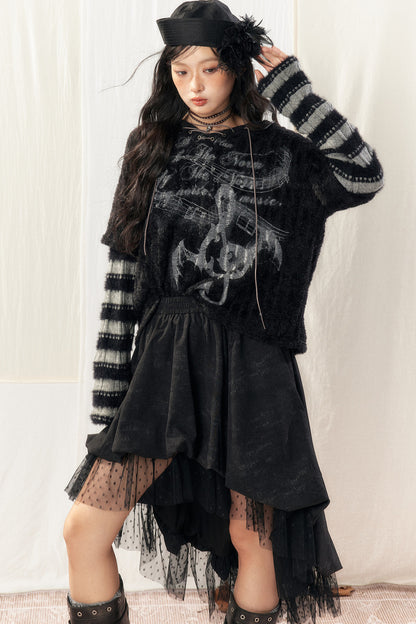Light Striped Patchwork Hooded Knit Sweater