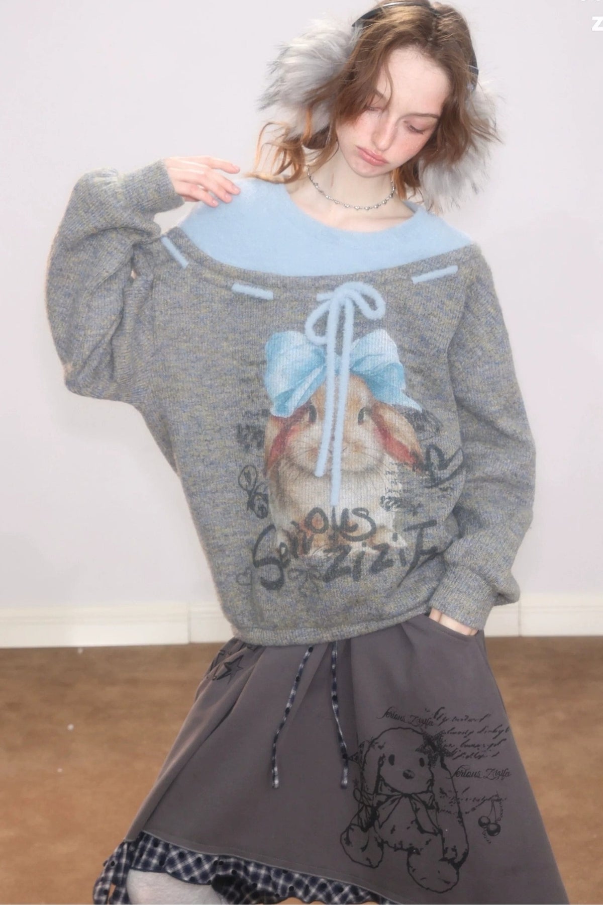 Rabbit Print Bow Sweater