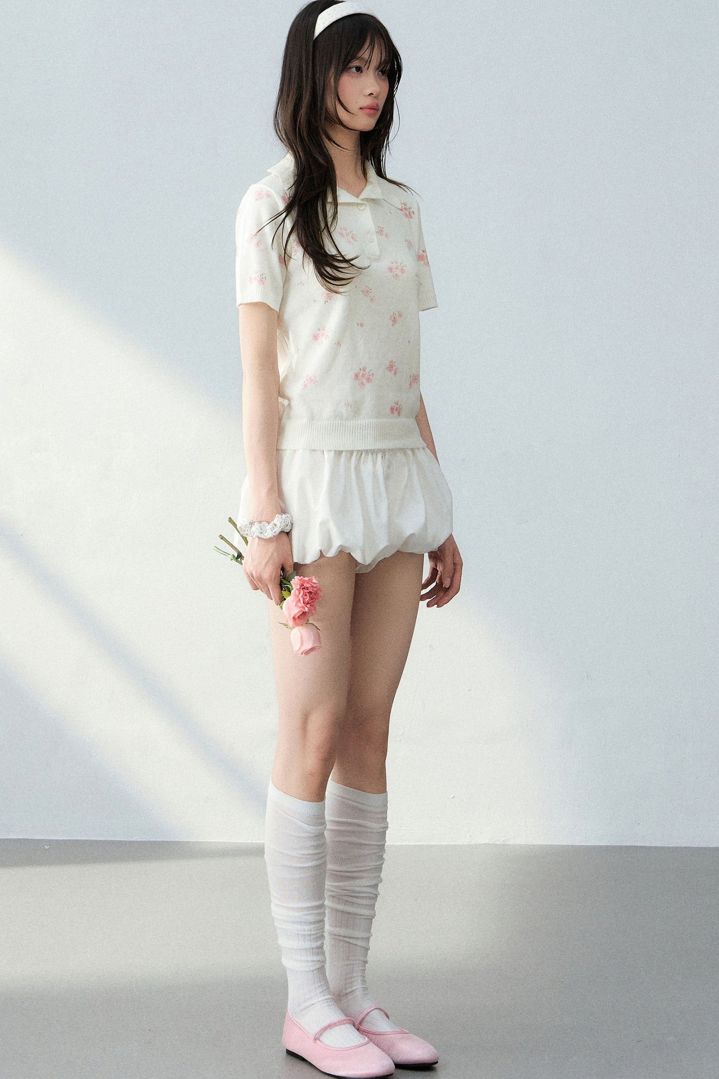 All-Over Floral Print Knit Blouse