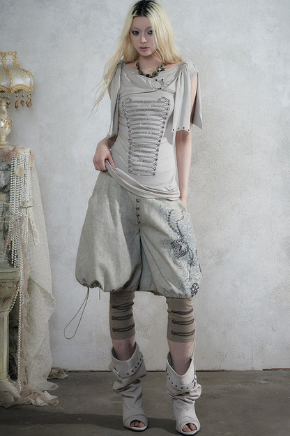 Rhinestone Corset Short-Sleeve Knit Dress