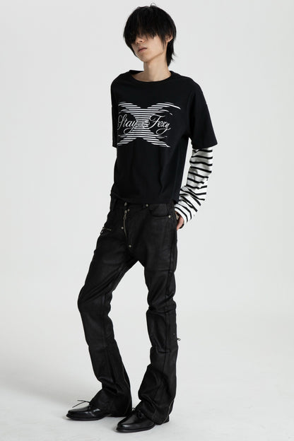 Black White Stripe Layered-Look T-Shirt
