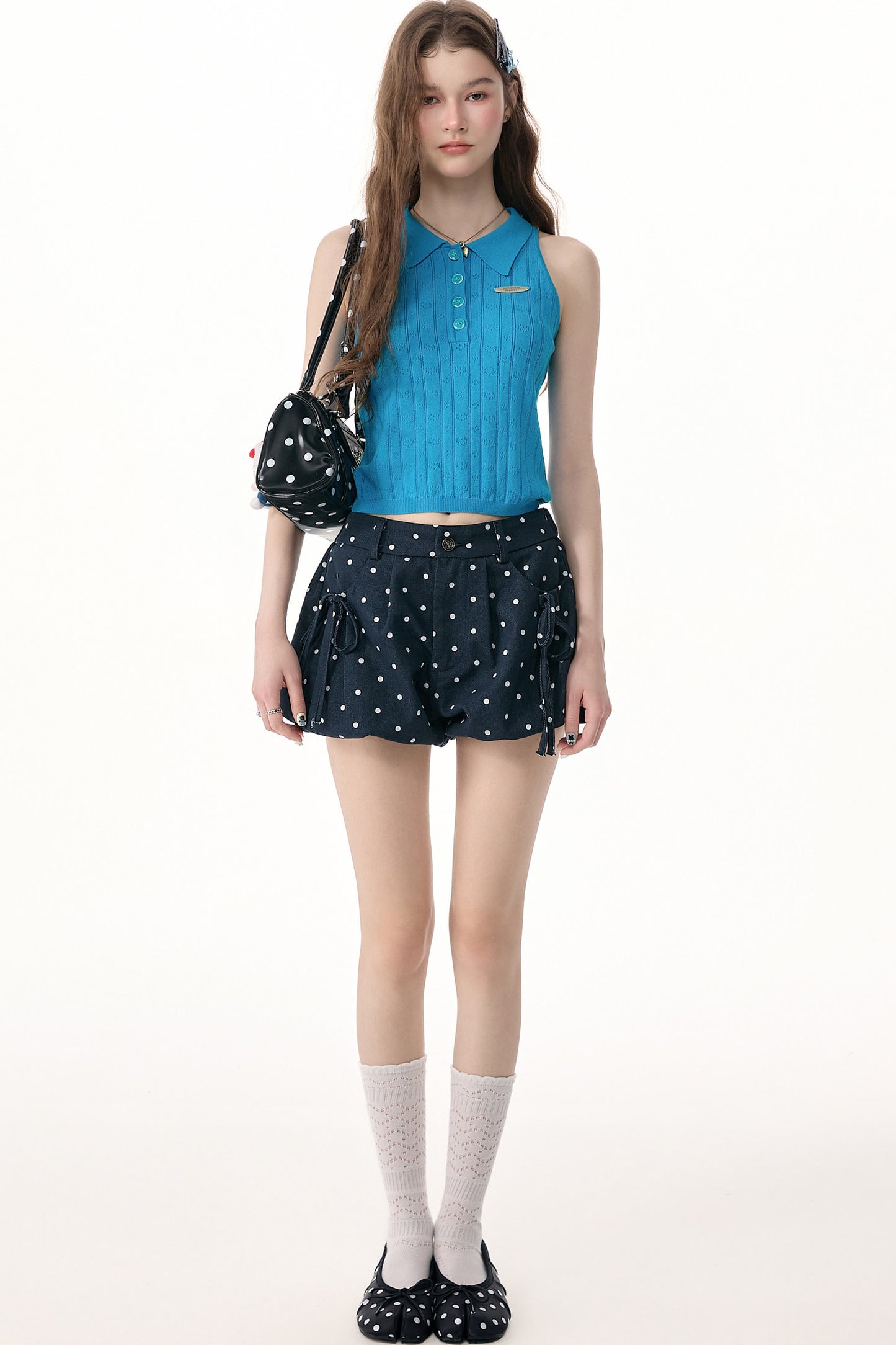 Sea Salt Blue Knit Polo Top