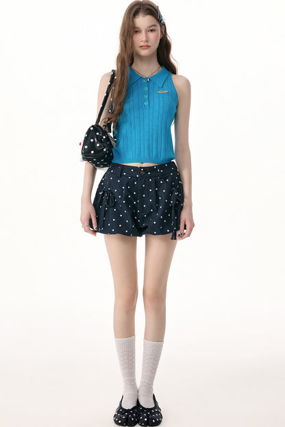 Sea Salt Blue Knit Polo Top