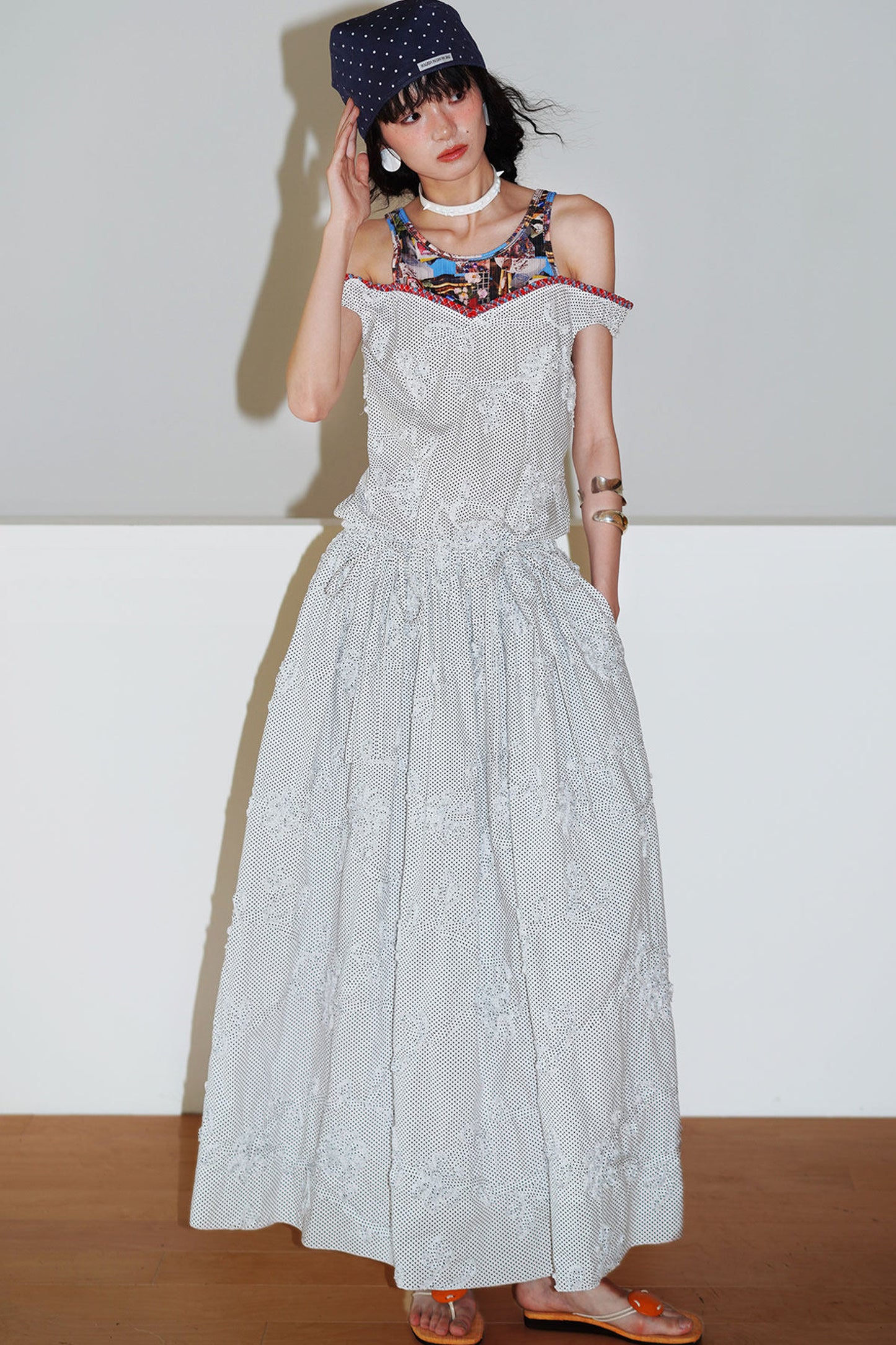 Vacation Polka Dot Embroidered Dress