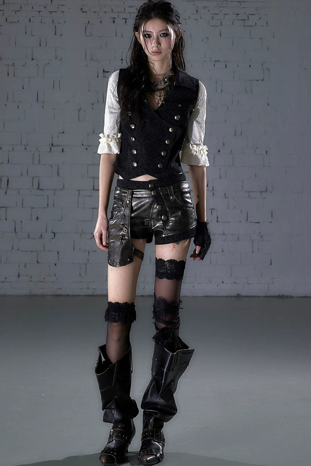 Asymmetrical Detachable Leather Shorts