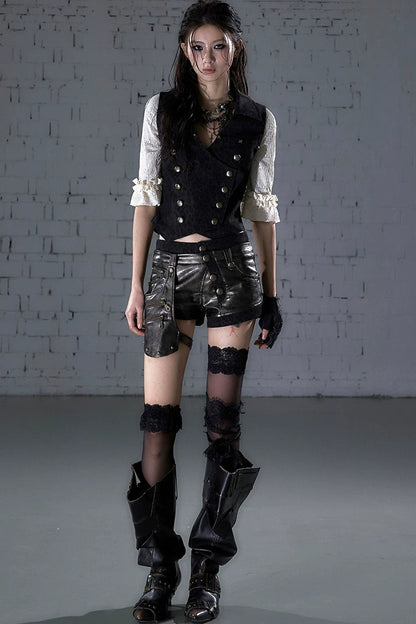 Asymmetrical Detachable Leather Shorts