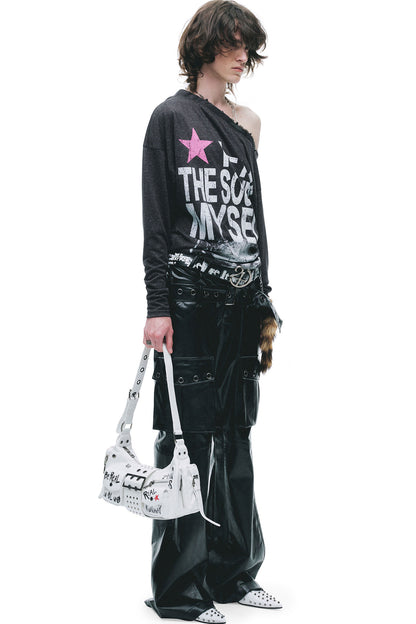 Asymmetrical Distressed Crushed Print T-Shirt