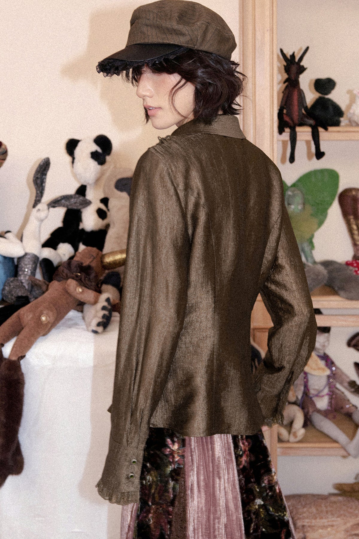 Ruffled Acetate Chiffon Shirt and Skirt Set-Up