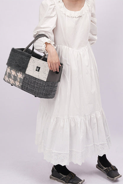 Furry Color-Block Tote Bag