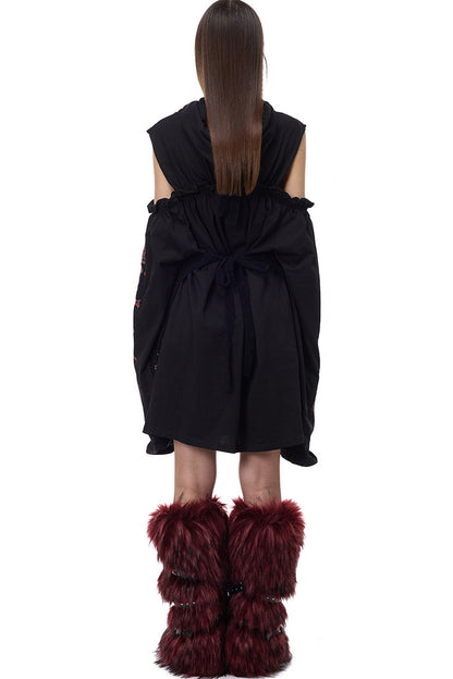 Punk Patchwork Knitted Hooded Sweater Dress