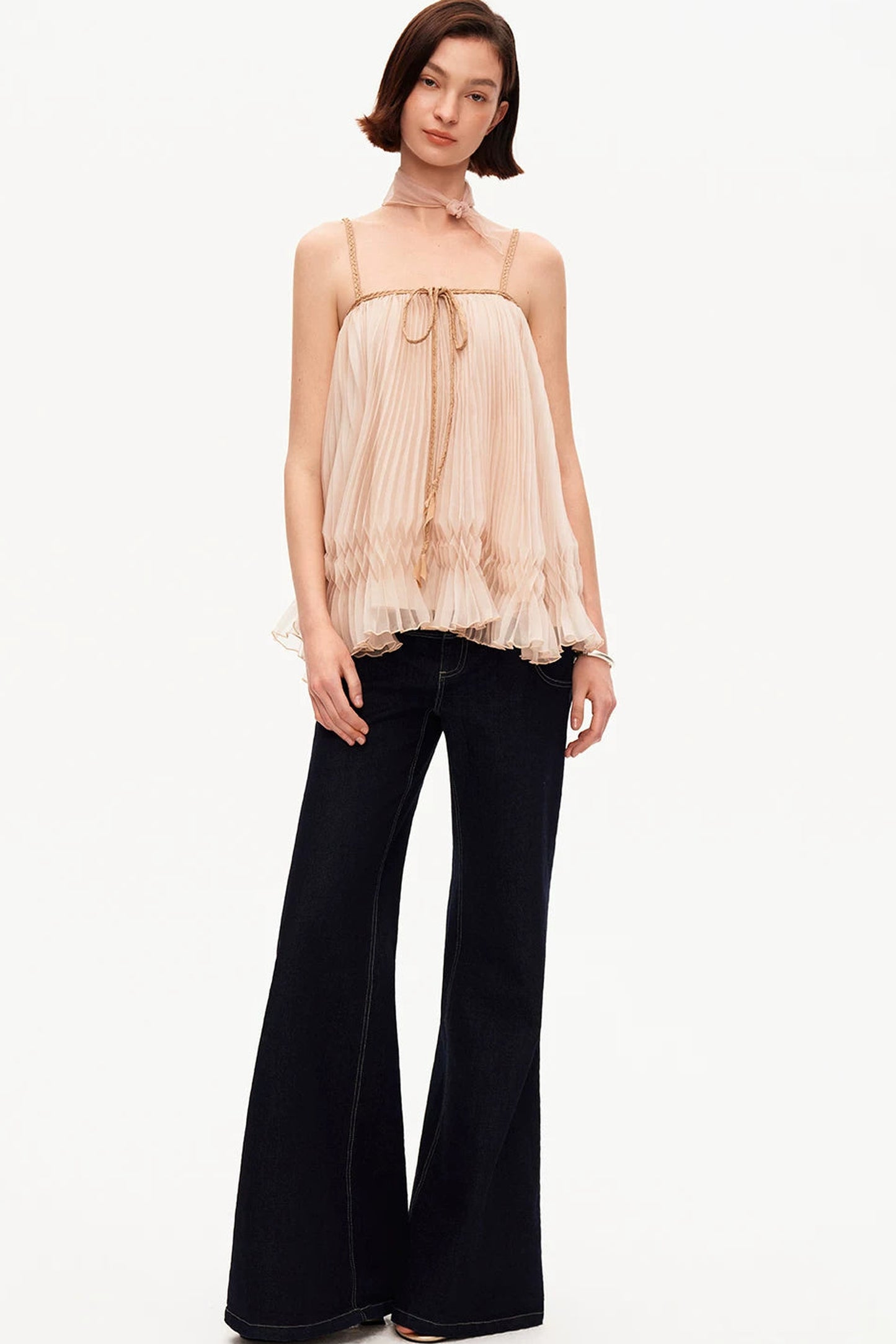 Chiffon Pleated Suspender Top