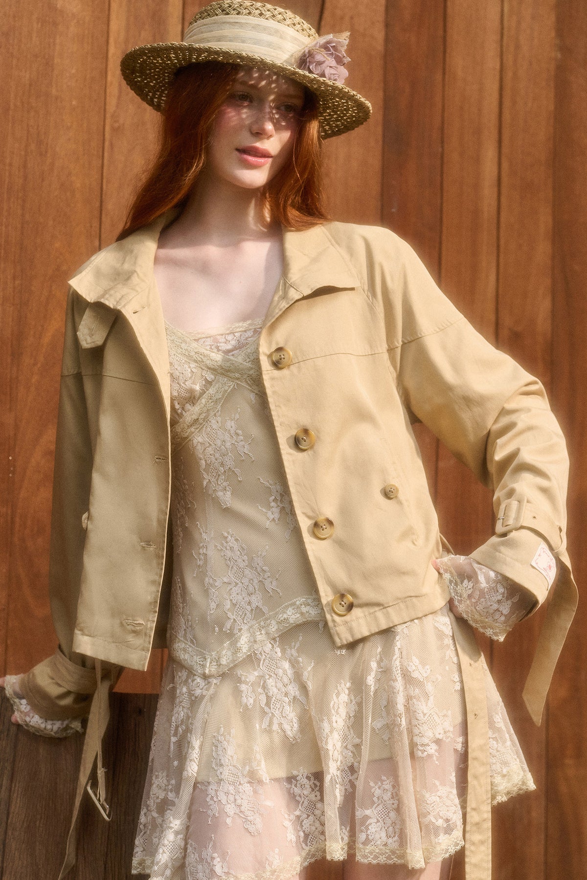 Skin Brown Short Trench Jacket