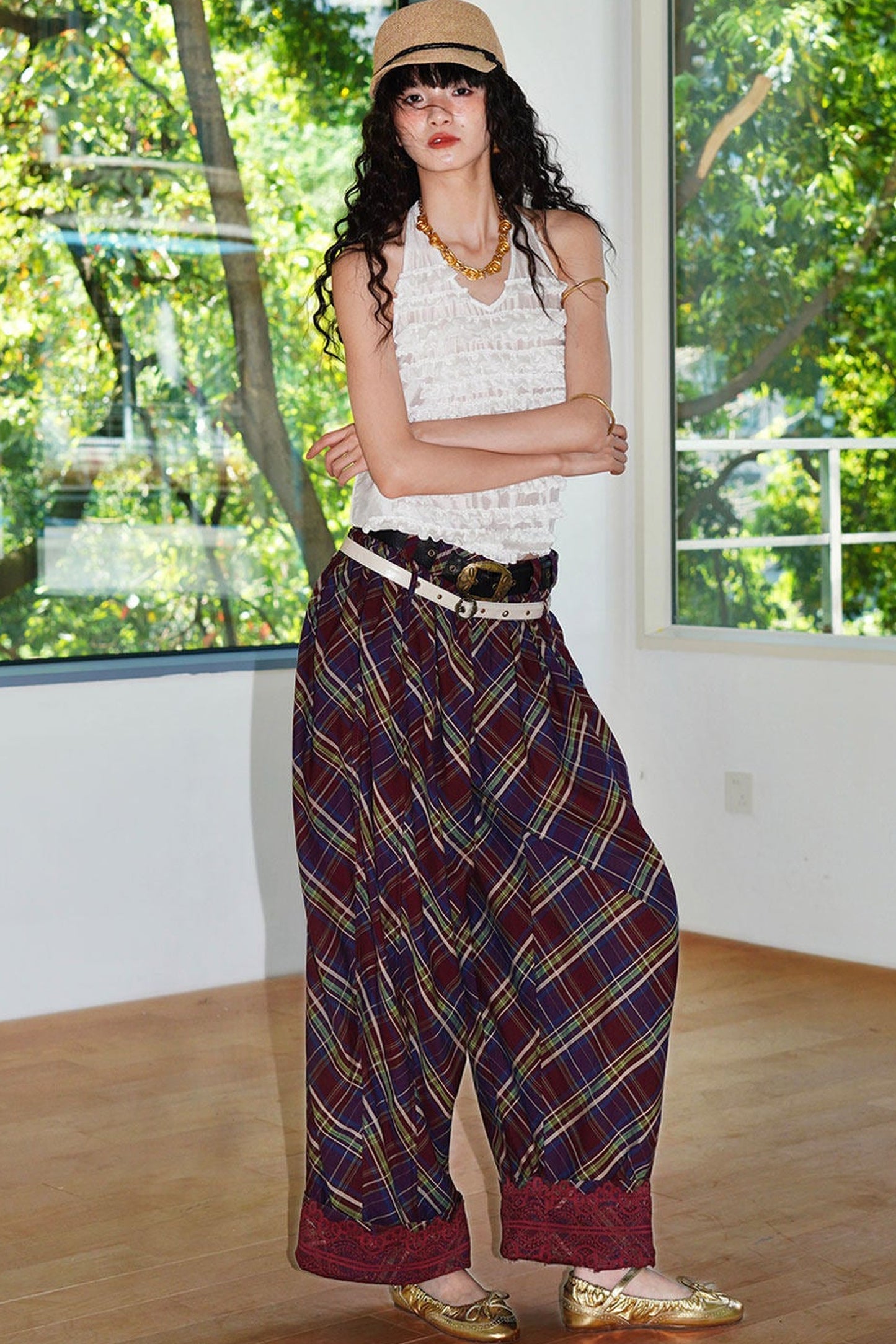 Retro Plaid Cotton Pants