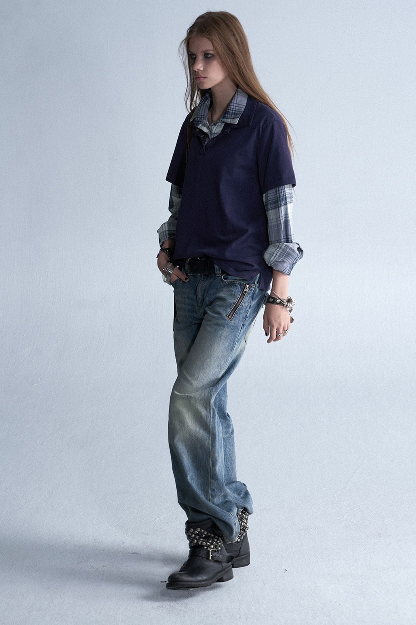 Retro Plaid Layered Washed T-Shirt