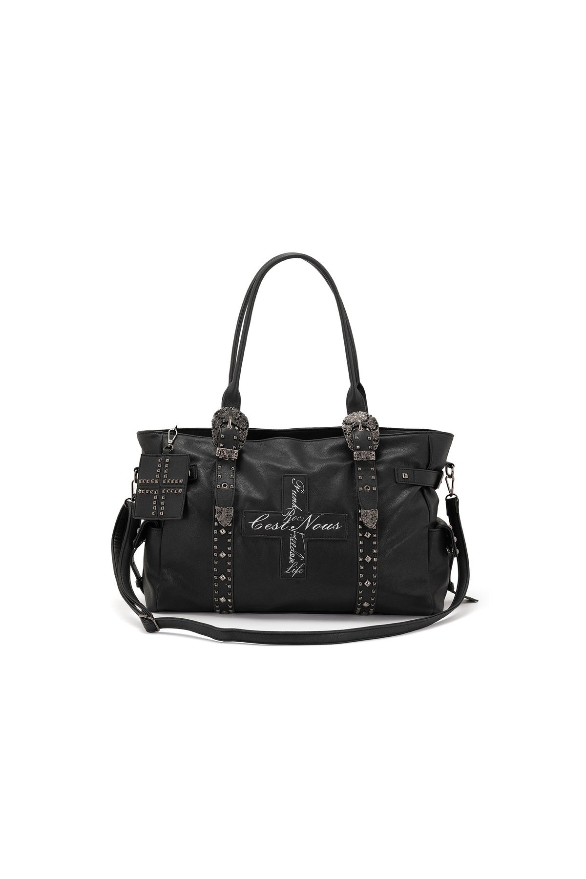 Cross Rivet Leather Shoulder Bag