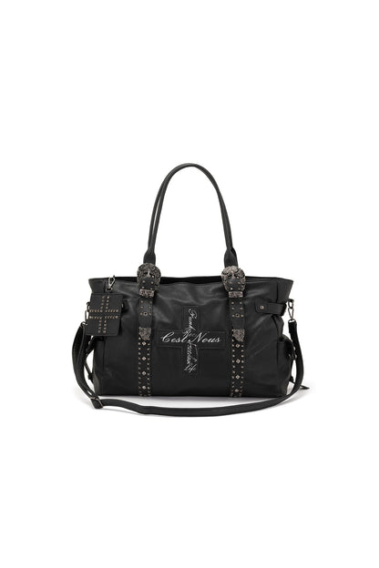 Cross Rivet Leather Shoulder Bag