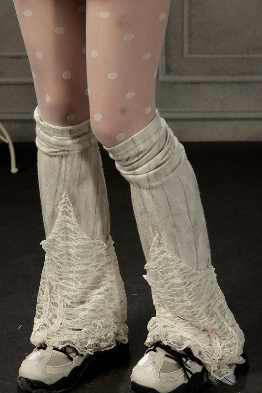 Beige Lace Slouchy Leg Warmers