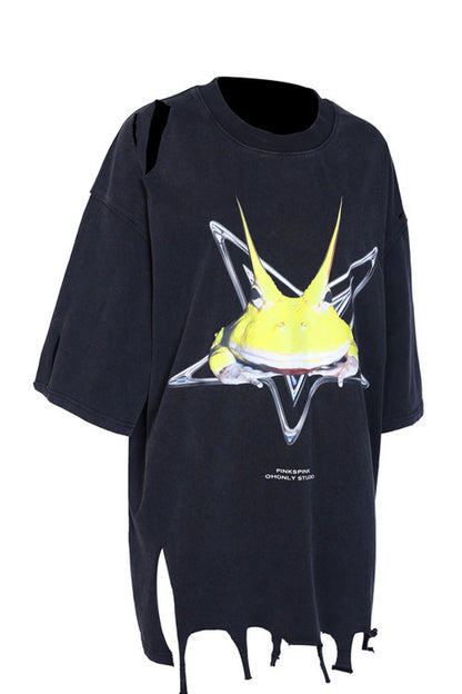 Rock Frog Distressed Irregular Hem T-Shirt