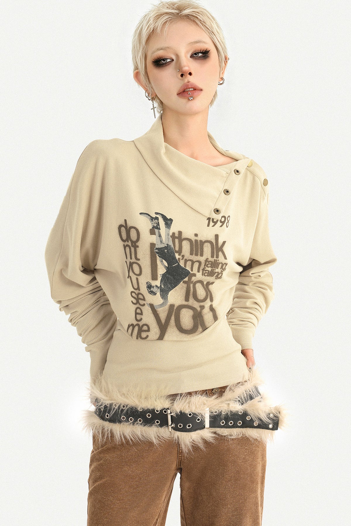 高領字母印花Long sleeveT恤