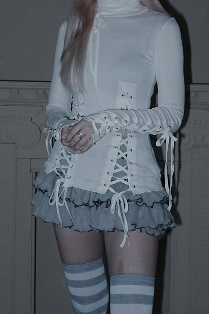 High-Neck Lace-Up Knit Top