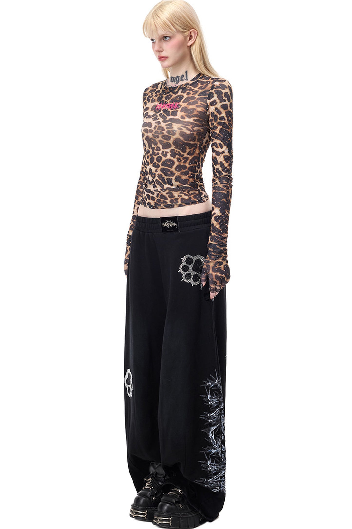 Leopard Rhinestone Embroidered Top